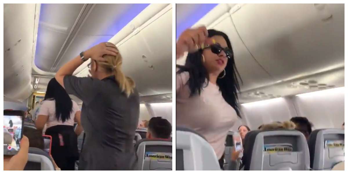 (Video) En pleno avión mujer celosa golpea a su novio con un portátil por mirar a otras mujeres