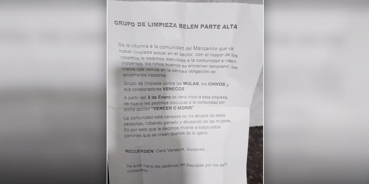 Amenazan a venezolanos con panfletos en Medellín