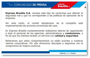 Comunicado Brasilia sobre conductor