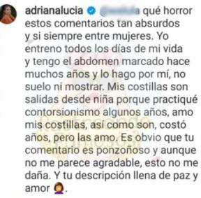 Respuesta Adriana Lucía sobre su abdomen