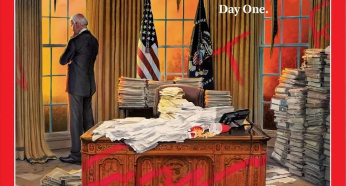 El caos que encontró Biden tras el paso de Trump, según portada de la Revista Time