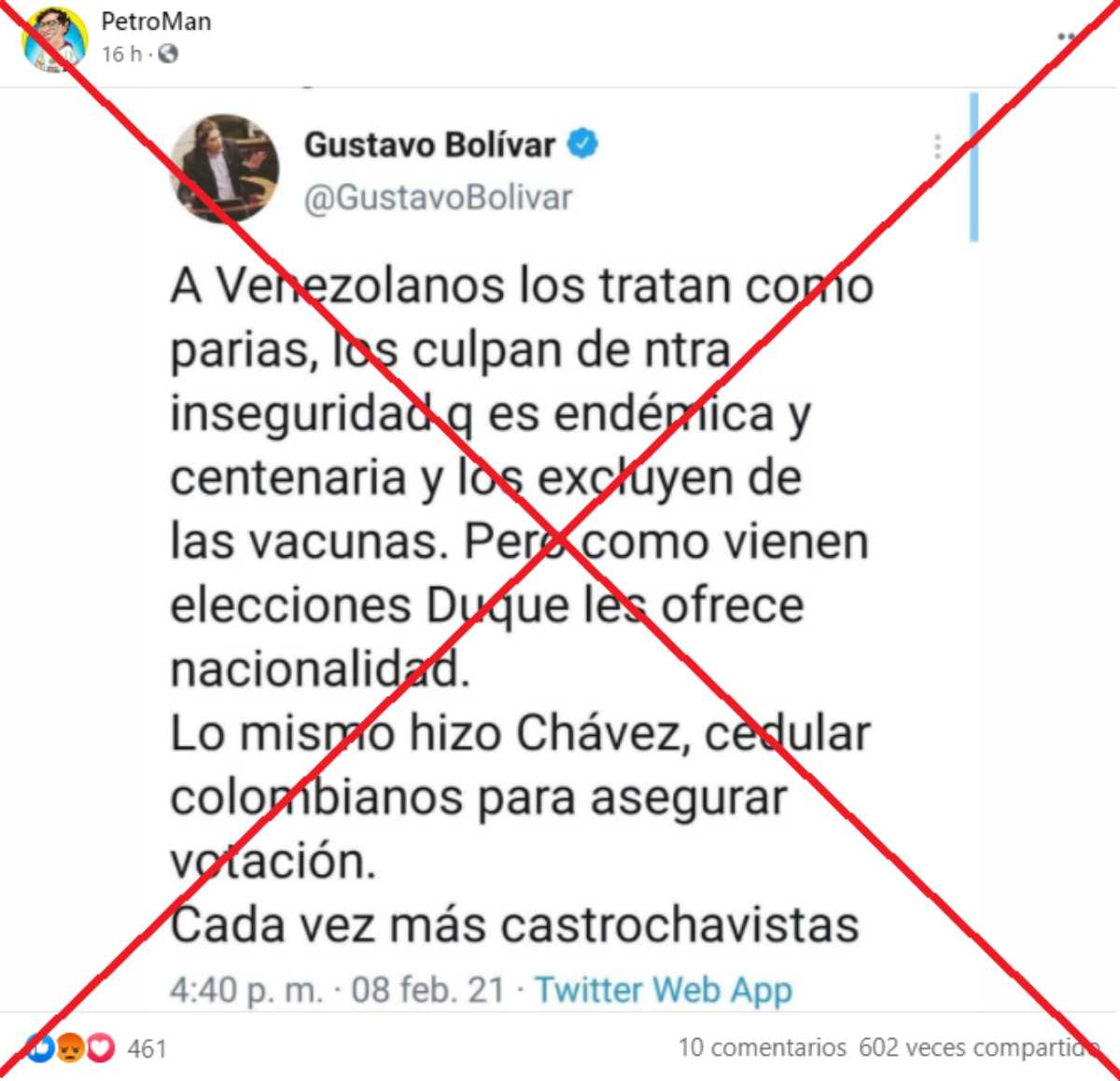 gustavo bolivar tuit regularizacion venezolanos votar elecciones colombia presidente