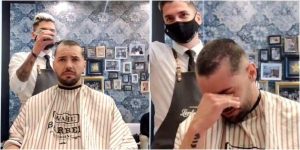 (Video) Peluquero con cáncer rompe en llanto por el gesto de su amigo