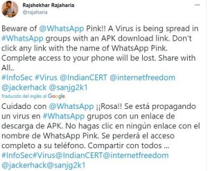 Alertan por WhatsApp rosa