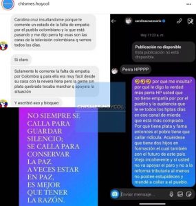 Supuesto chat opinión Carolina Cruz manifestaciones