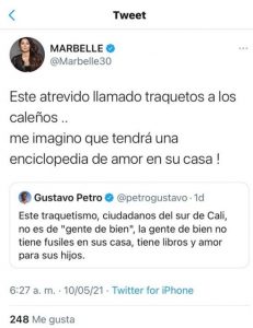 Marbelle llamó atrevido a Gustavo Petro en Twitter