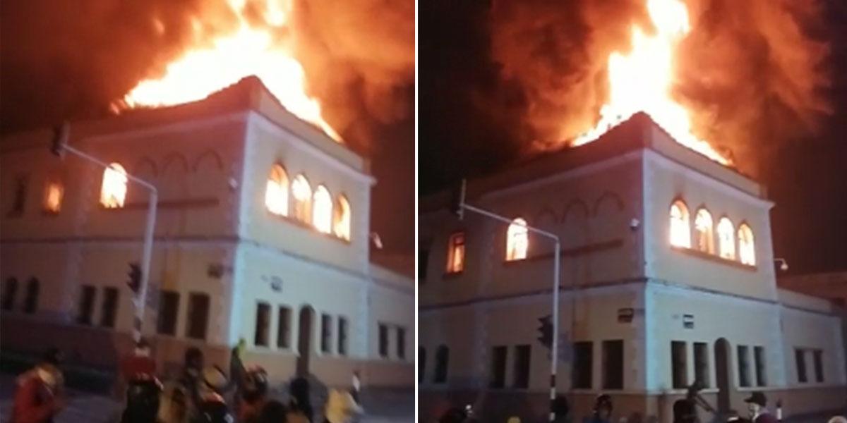 (Video) Palacio de Justicia de Tuluá fue incendiado en medio de disturbios