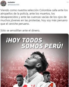 Matador apoyo Selección de Perú partido contra Colombia