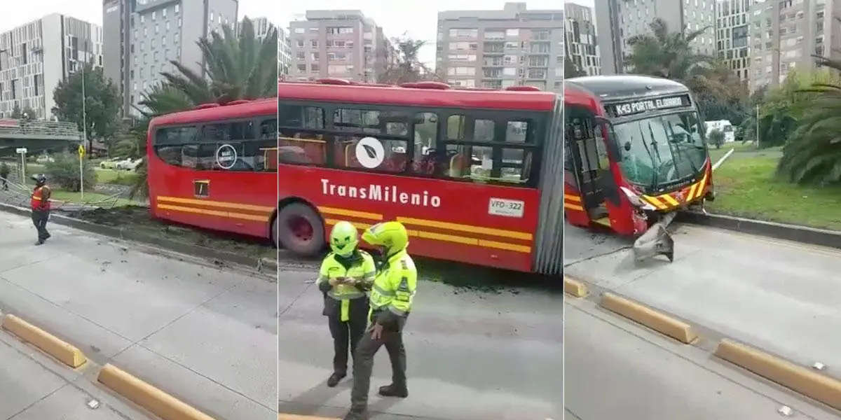Aparatoso choque de un TransMilenio contra un poste deja tres heridos