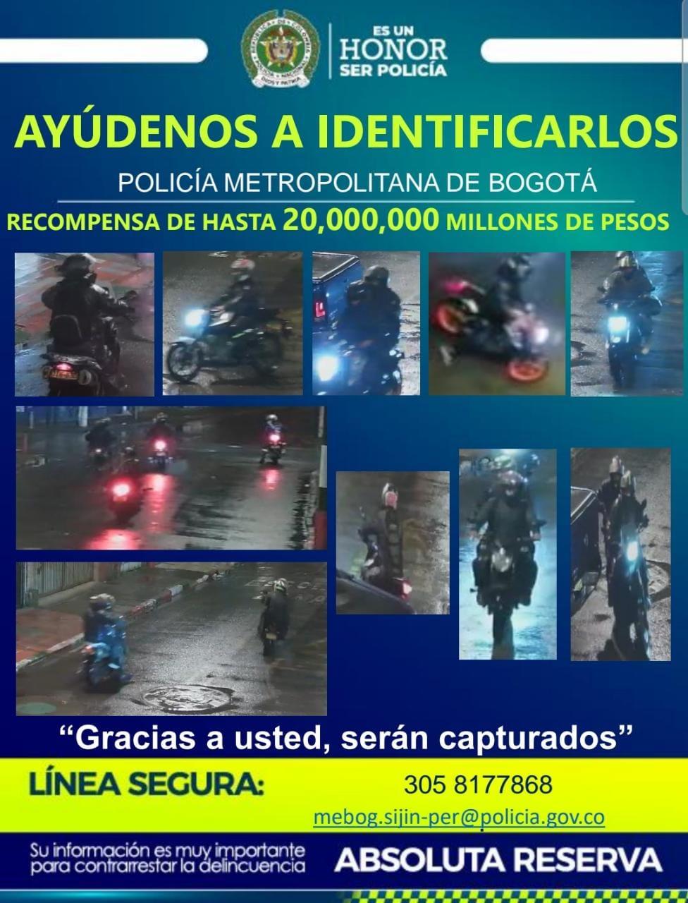 Policía frece recompensa de $20 millones por información para identificar a ‘Motoladrones’ en Bogotá