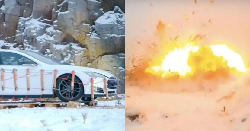 (Video) Dueño de un Tesla se niega a pagar costosa reparación y elige hacerlo explotar con dinamita