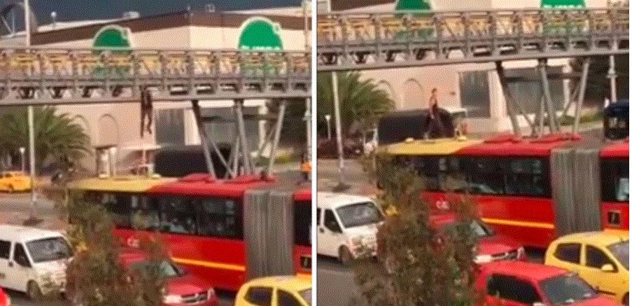 Hombre saltó de puente al techo de un TransMilenio en funcionamiento, cuál película