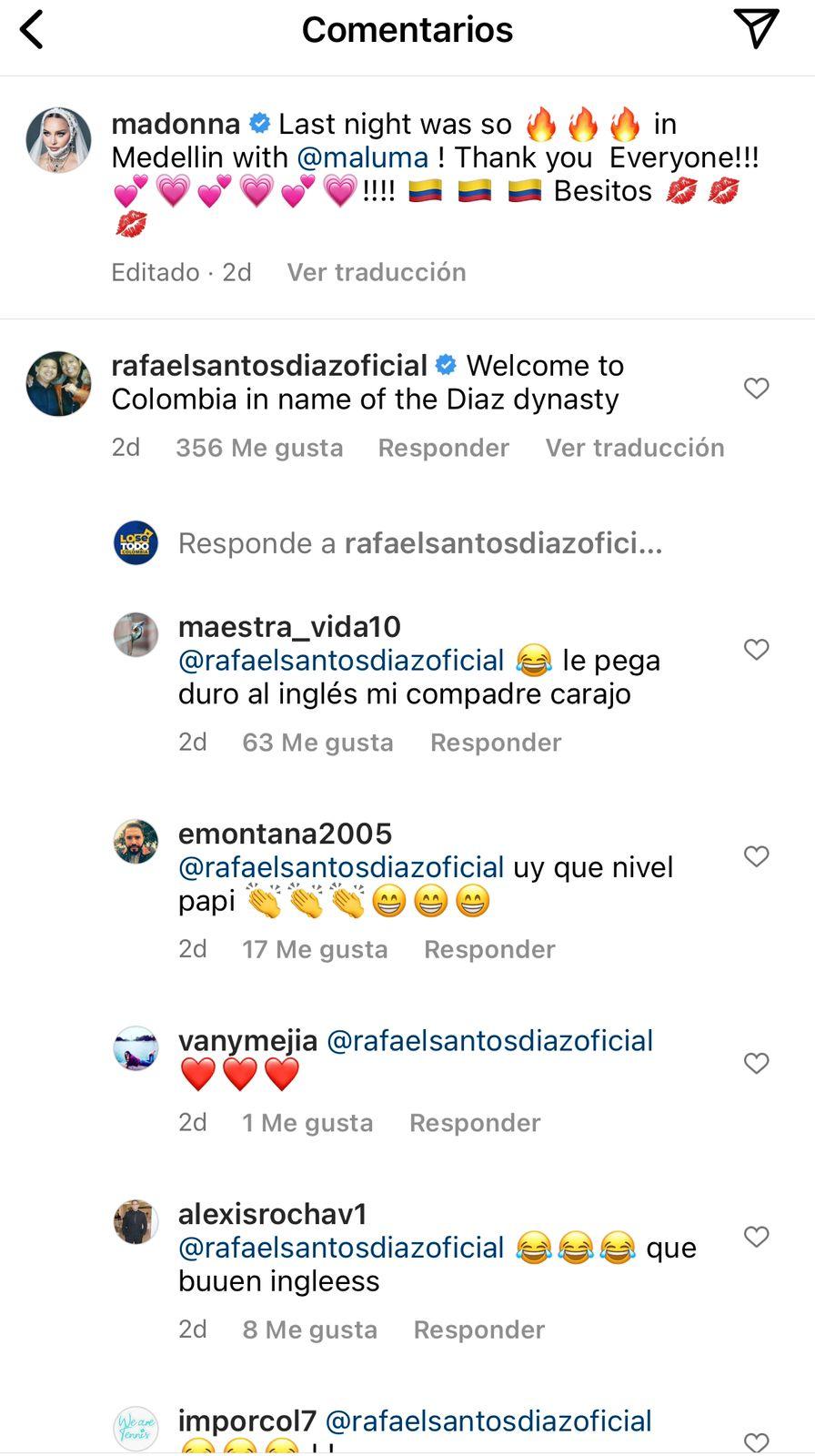 Rafael Santos comentario a Madonna