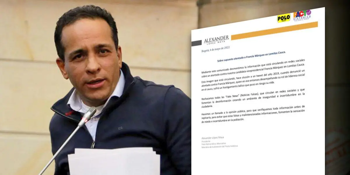 Senador Alexander López, desmiente que haya alertado sobre atentado a Francia Márquez