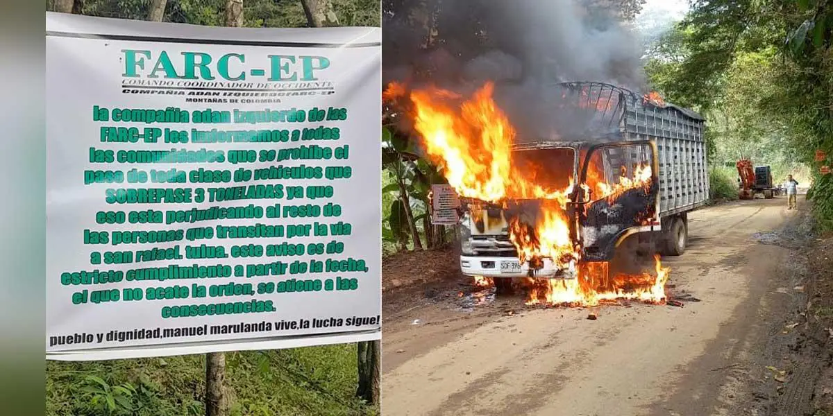 Disidencias de las FARC incineraron camión en Tuluá