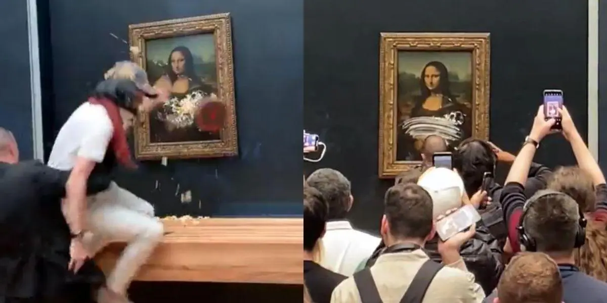 Video: Un hombre disfrazado de abuela le lanzó un pastelazo a la Mona Lisa