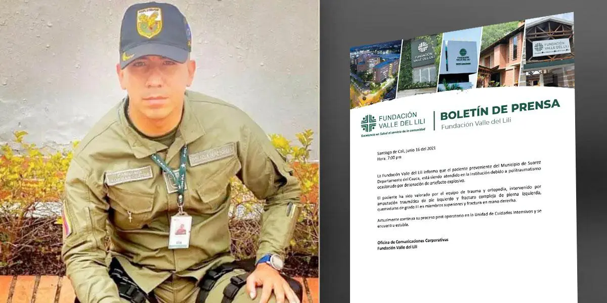 Grave parte médico del policía antiexplosivos herido en Suárez, Cauca