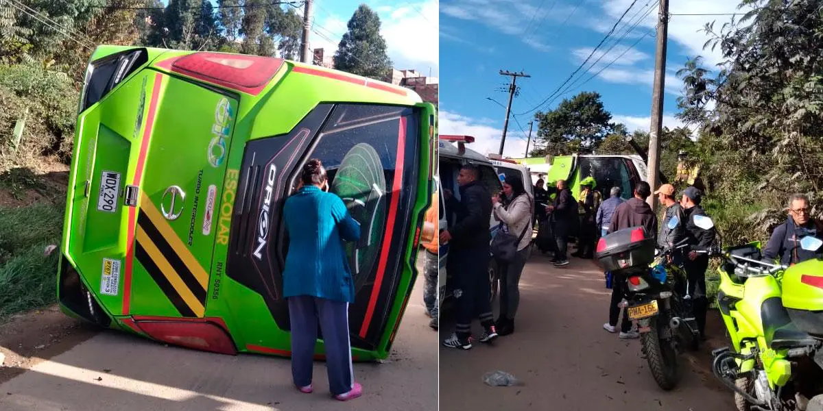 Ruta escolar se volcó en el sur de Bogotá; varios menores heridos