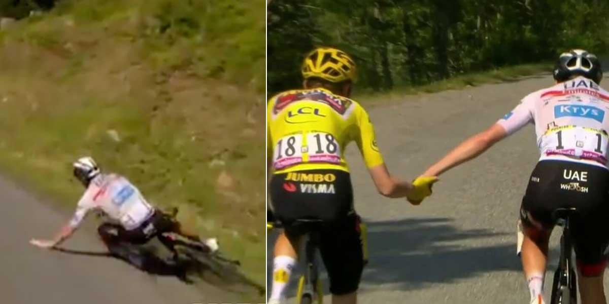 Compañerismo En El Tour De Francia, Tras Caída De Pogacar, Vingegaard ...