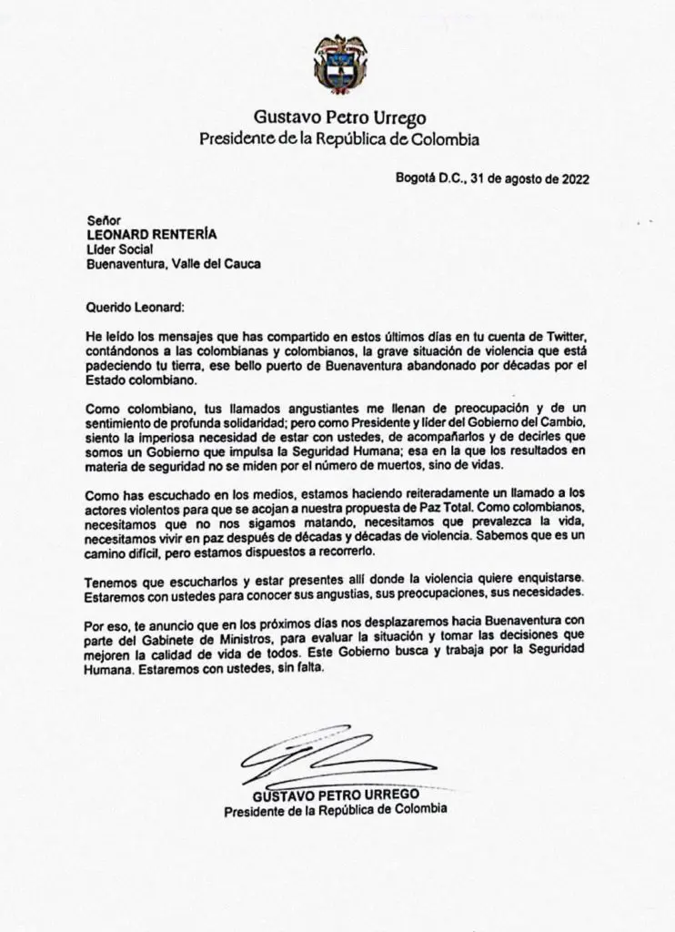 “Siento la necesidad de estar con ustedes”: Petro irá a Buenaventura por mensajes de líder social que pidió su ayuda
