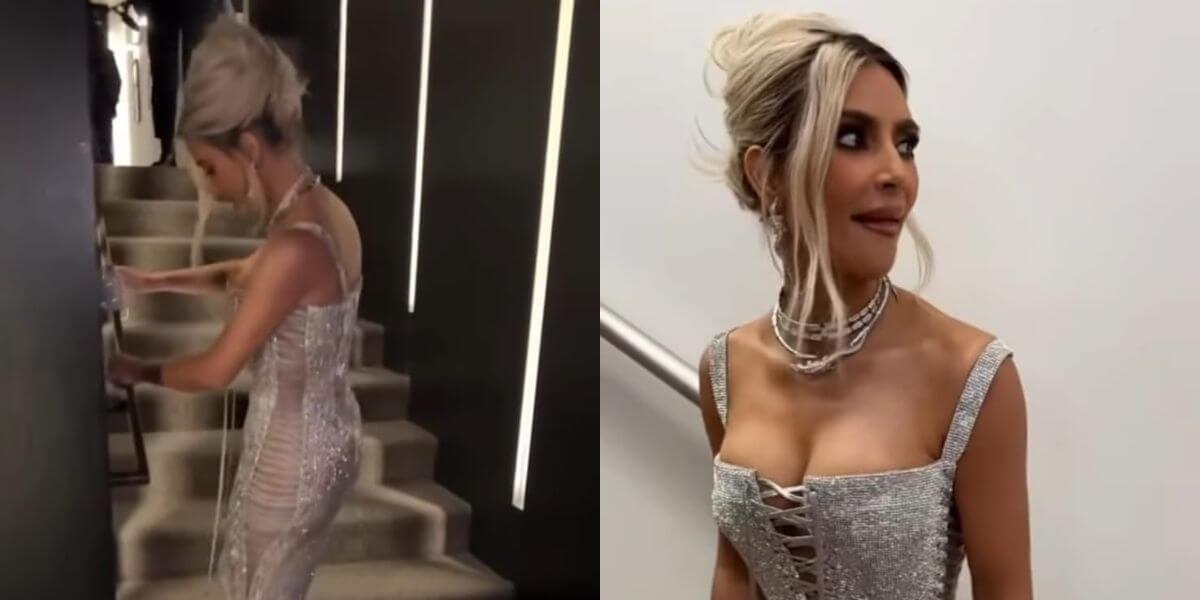 Las “maromas” de Kim Kardashian para moverse con ajustado vestido que divirtieron
