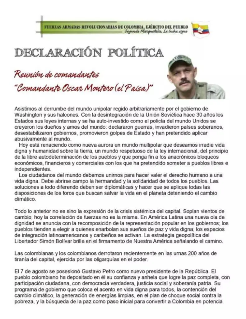 Segunda Marquetalia se acoge a la propuesta de paz total del presidente Petro