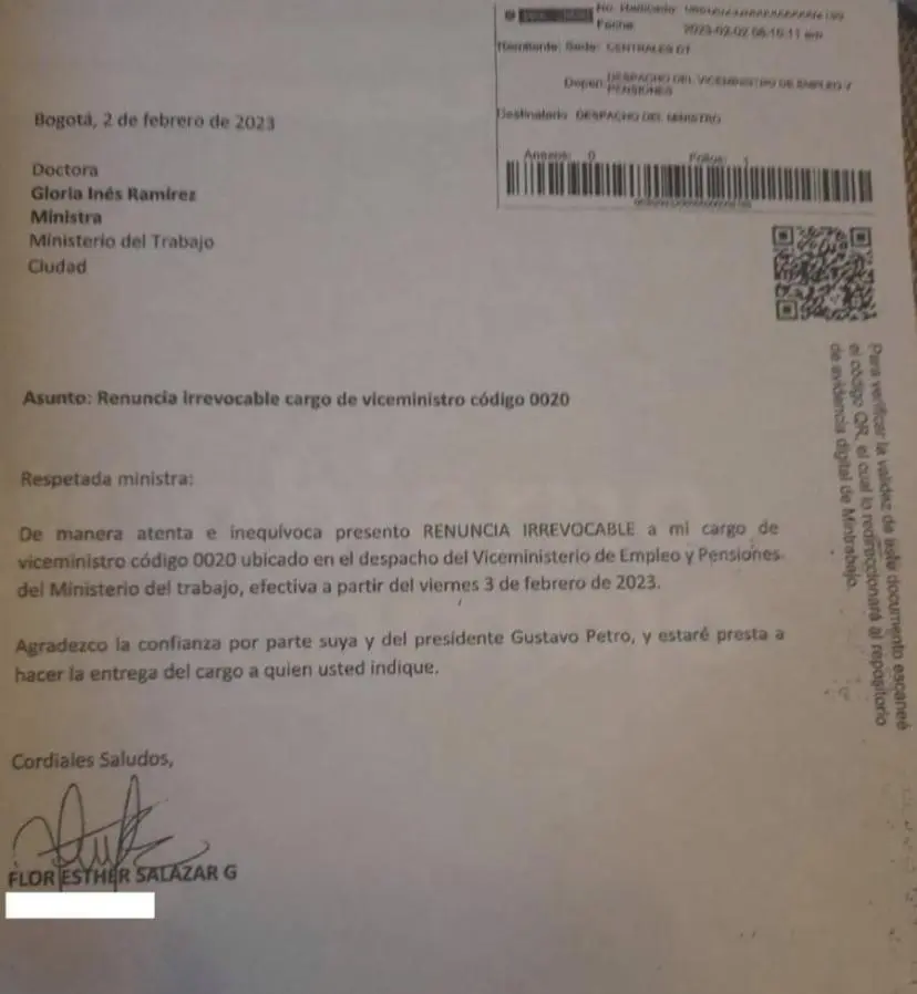 Viceministra de Empleo y Pensiones, Flor Salazar renunció al cargo