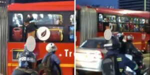 Video: Le bajaron los pantalones a ladrón que quedó colgando de la ventana de un TransMilenio
