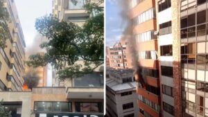 Mujer mayor, que había quedado atrapada en el edificio que se incendió en Bogotá, fue rescatada por los Bomberos