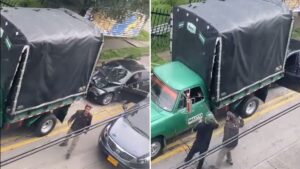 Hombres chocaron BMW contra un camión y agredieron al conductor en Bogotá
