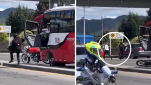 Video | Parecen dibujos animados: pelea de conductor de bus y motociclista se viralizó