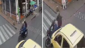 Video | ¿Quién tuvo la culpa? Taxista chocó contra motociclista con pasajero en Bogotá