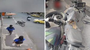 Video | Aparatoso accidente en Bogotá: motocicleta explotó tras ser embestida por un taxi