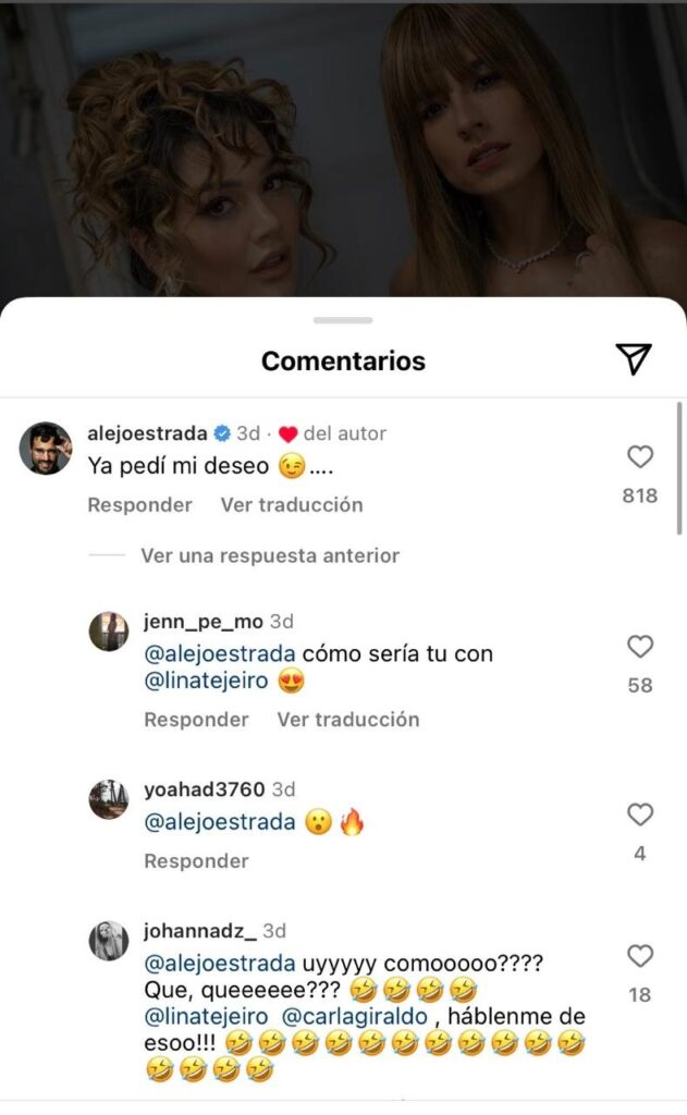 Alejandro Estrada comenta foto de Lina
