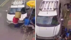 Video | Niño que esperaba en el carro de sus padres arrolló a dos personas en Bogotá