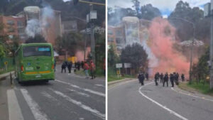 Tres manifestaciones activas en Bogotá con enfrentamientos entre encapuchados y Policía