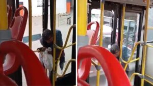 Video | Habitante de calle Intentó colarse, pero conductor de Sitp lo atrapó con la puerta