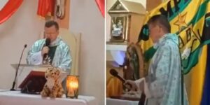Cura celebró el título de Bucaramanga en plena misa: colocó música y una bandera del club