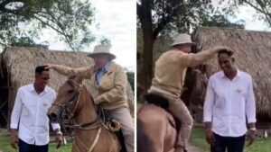 Polémica por vídeo donde Álvaro Uribe Vélez montando en un caballo rodea a Yerry Mina