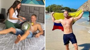 Dominic Wolf se puso una sandía en la panza para simular un embarazo como el de su pareja