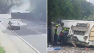 Video | En cámara quedó grabado el lamentable accidente de bus con estudiantes