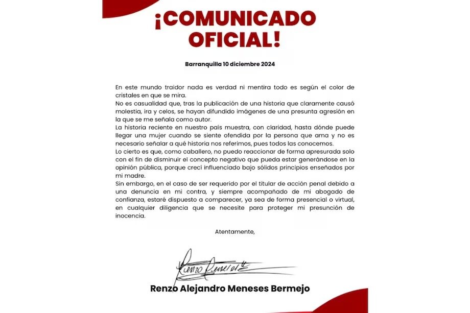 Comunicado Renzo Meneses vía Instagram