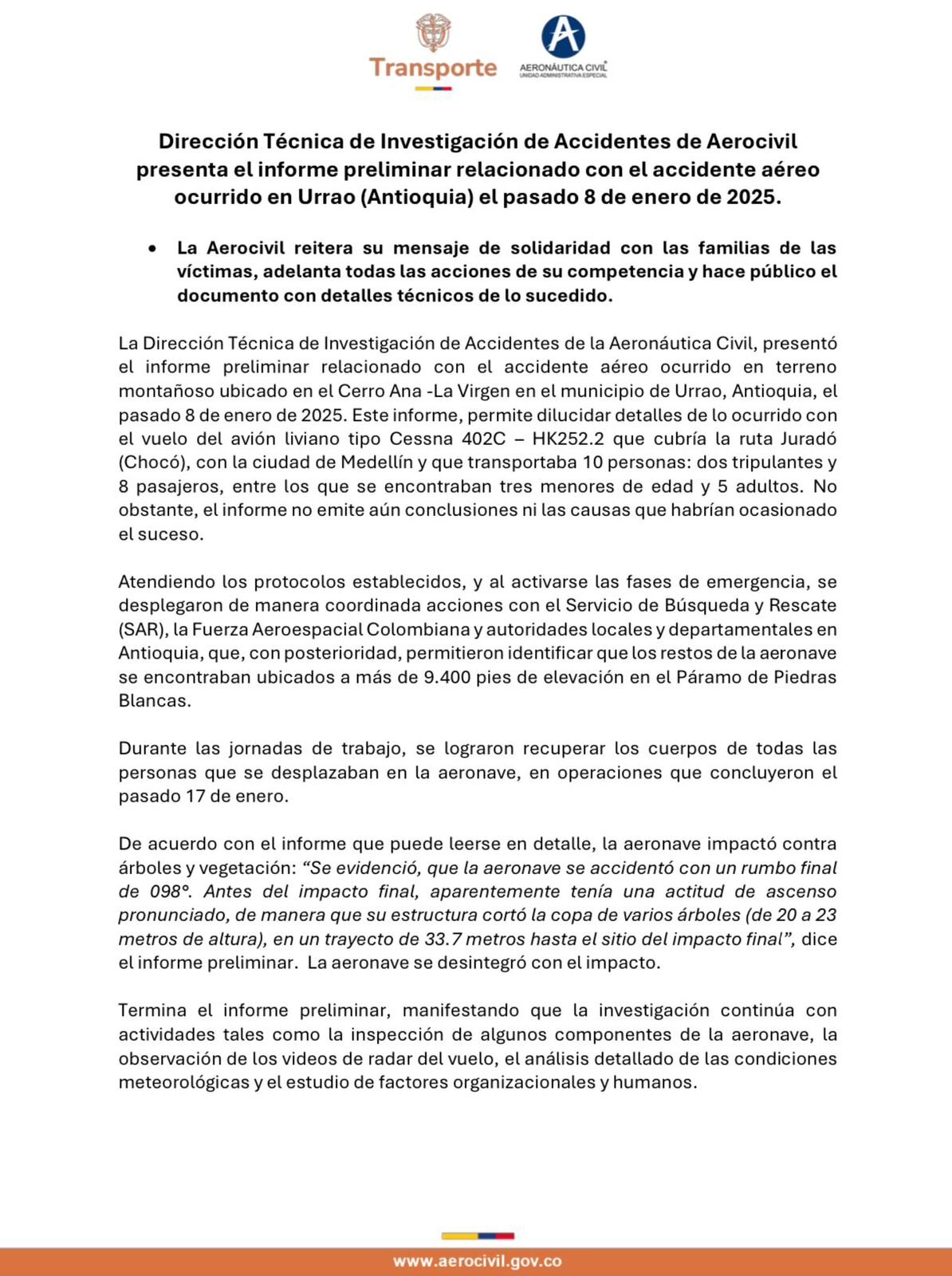 Se revelan nuevos detalles sobre accidente aéreo que dejó 10 muertos