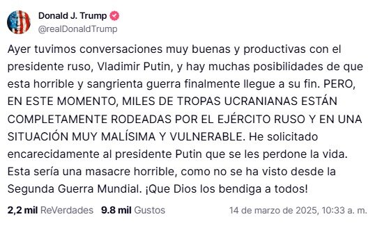 Trump realiza sorpresiva solicitud a Putin en medio de la guerra con Ucrania