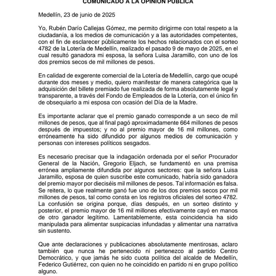 Video | ¿Fue solo suerte? Esposa de funcionario de Lotería de Medellín resultó ganadora