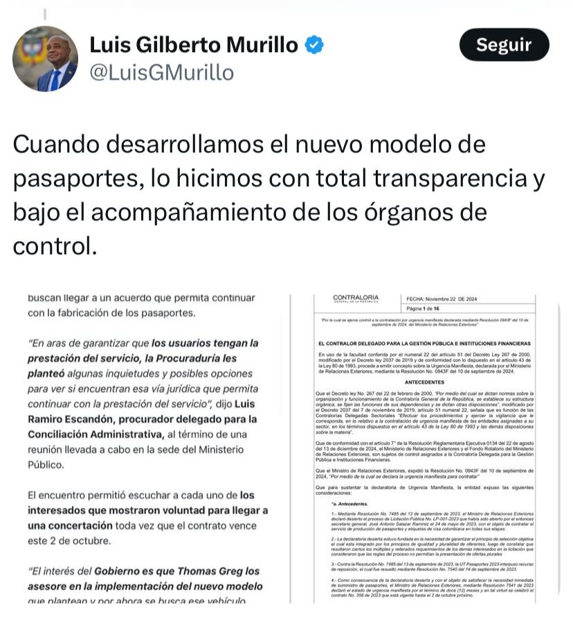 Luis Gilberto Murillo vía X