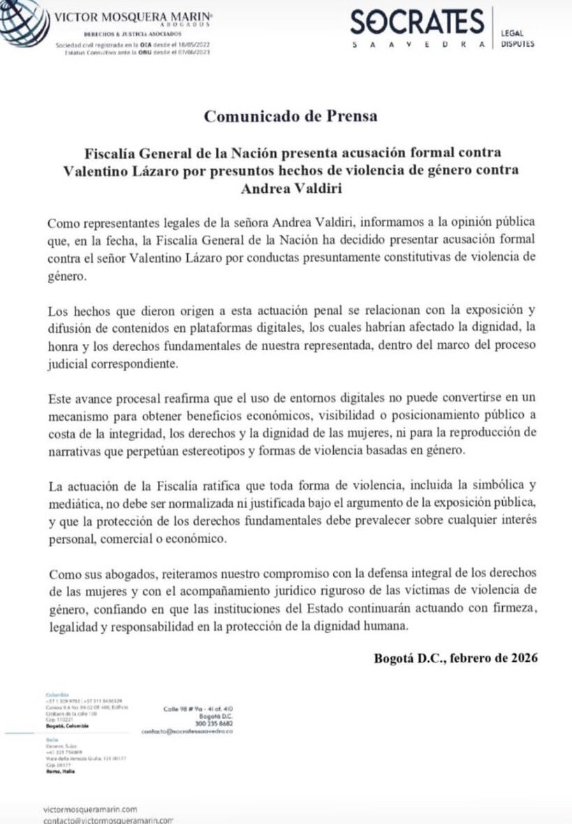 Escala a la justicia la pelea entre Andrea Valdiri y Valentino Lázaro